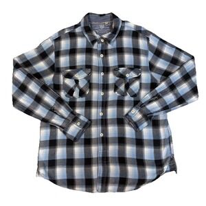 True Grit Plaid Shirt Men's Large Button Up Long Sleeve Blue Cowboy Western